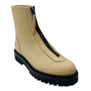 LEGRES BEIGE ZIPPER FRONT LEATHER ANKLE BOOTS
